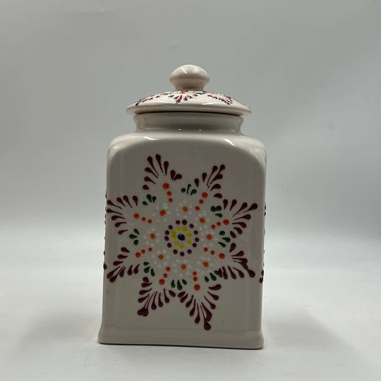 Mexican Handmade Talavera Canister Set | Puebla Mexican Pottery - hand-painted Puebla Talavera ceramic canister with floral star motif