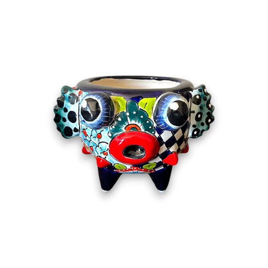 Talavera Puffer Fish Planter | Colorful Mexican Ceramic Pot - hand-painted Talavera puffer fish planter from Guanajuato, kiln-fired lead-free glaze