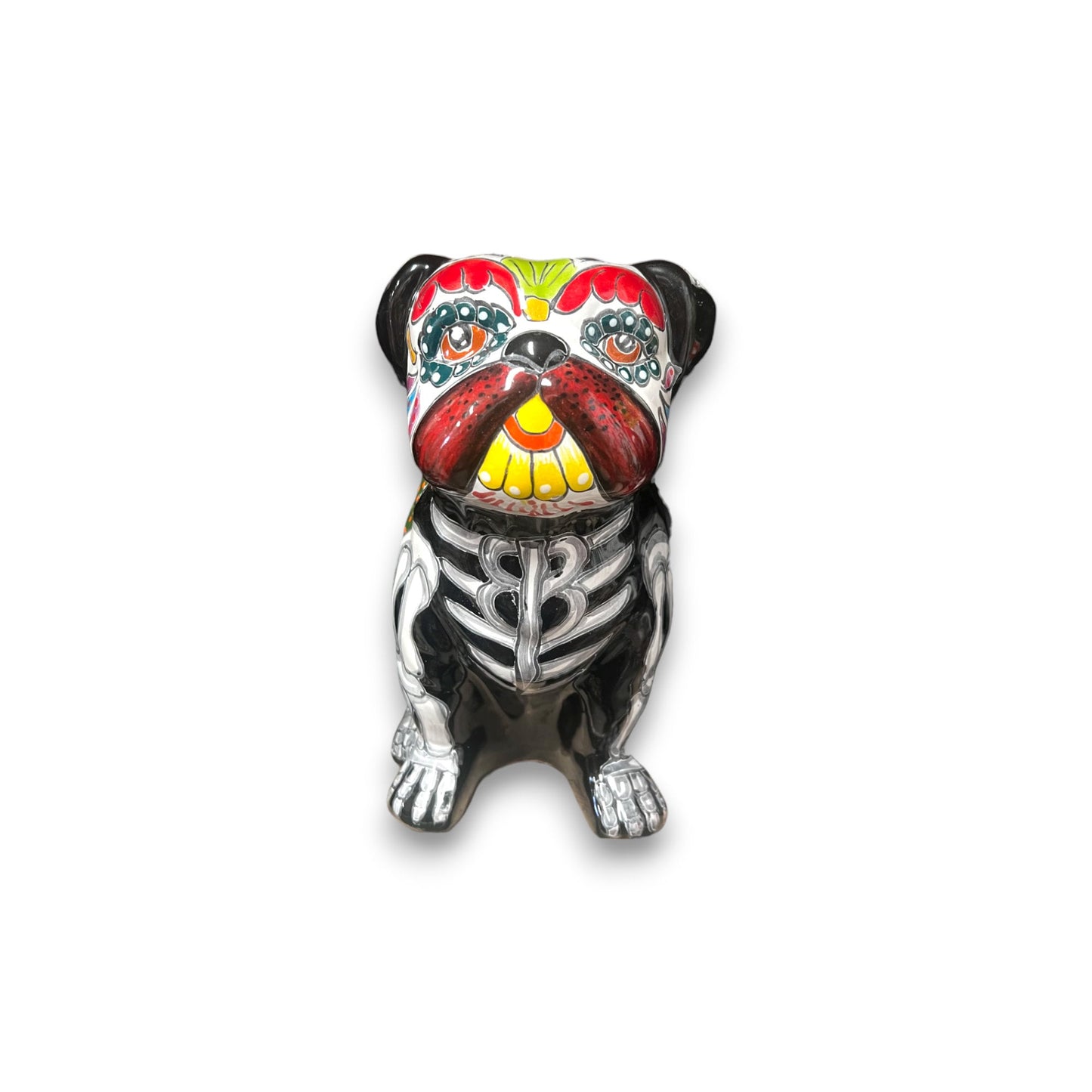 Handmade Talavera Pug Figurine | Colorful Day of the Dead Decor (Medium)
