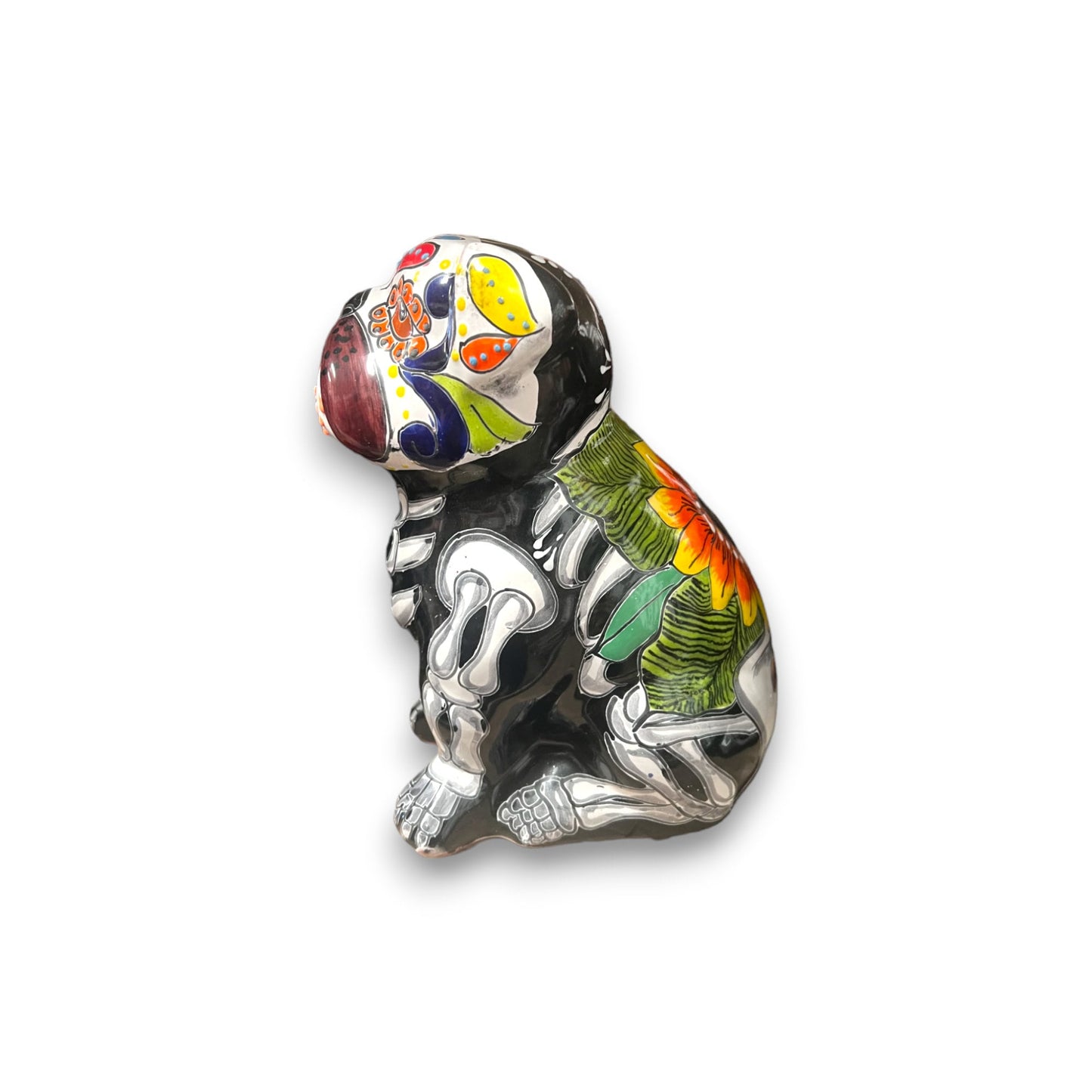 Handmade Talavera Pug Figurine | Colorful Day of the Dead Decor (Medium)