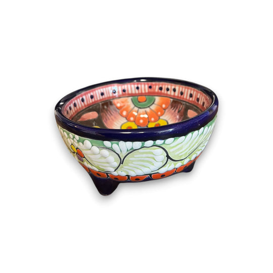 Talavera Salsa Bowl | Handmade Mexican Ceramic Sauce Dish vibrant hand-painted three-legged rustic glaze cobalt rim