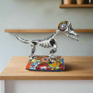 Colorful Talavera Skeleton Dog | Handmade Mexican Artistry - hand-painted Talavera skeleton dog statue on floral base, handcrafted in Guanajuato, Mexico
