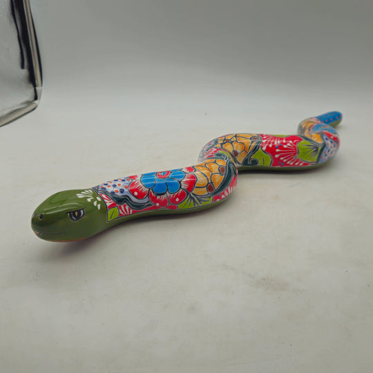 Handmade Talavera Snake Statue — TGH-5343; actual product against its original background.