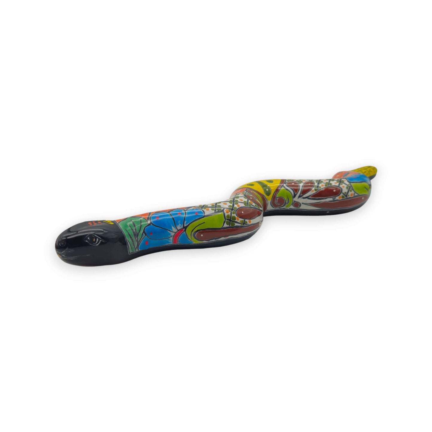 Handmade Talavera Snake Statue | Hand-Painted Mexican Decor - 2ft hand-painted ceramic snake with colorful Talavera floral patterns, kiln-fired, lead-free glaze