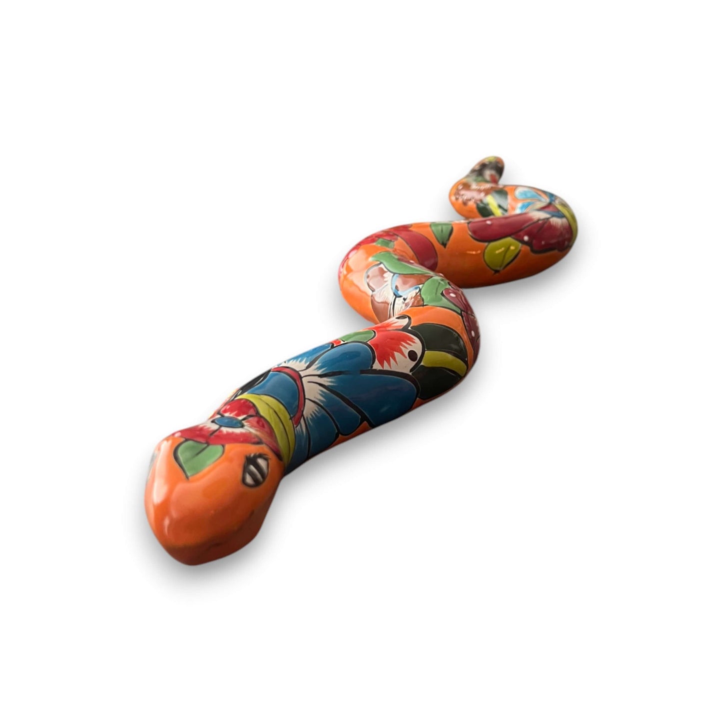 Handmade Talavera Snake Statue - Mexican Decor