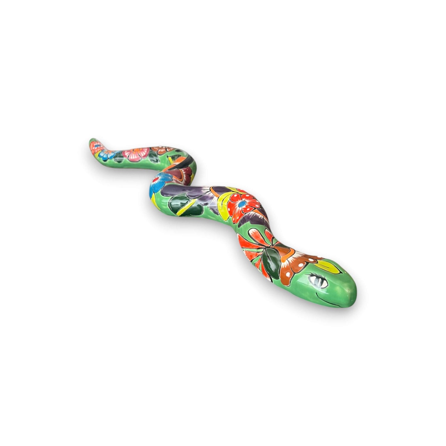 Handmade Talavera Snake Statue - Mexican Decor