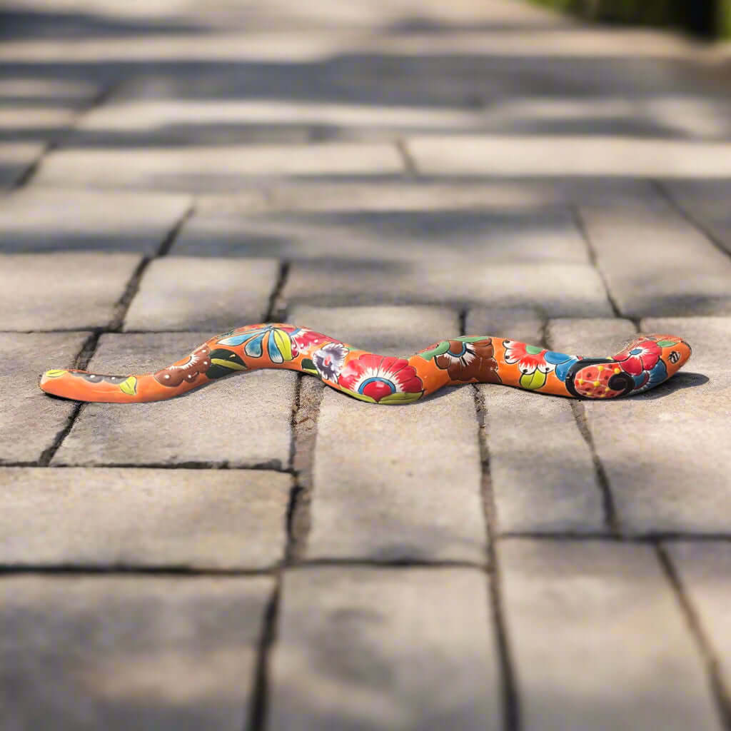 Handmade Talavera Snake Statue - Mexican Decor