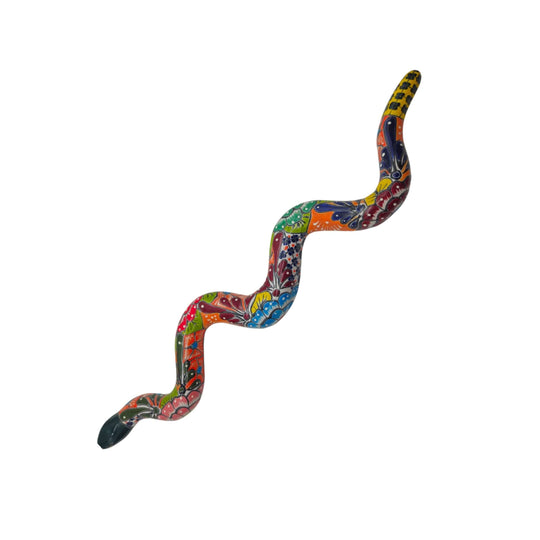Handmade Talavera Snake Statue - white background product view 9