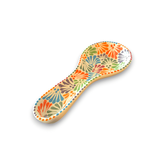 Talavera Spoon Rest | Handmade Mexican Puebla hand-painted colorful floral spoon rest from Puebla, lead-free glaze, kiln-fired