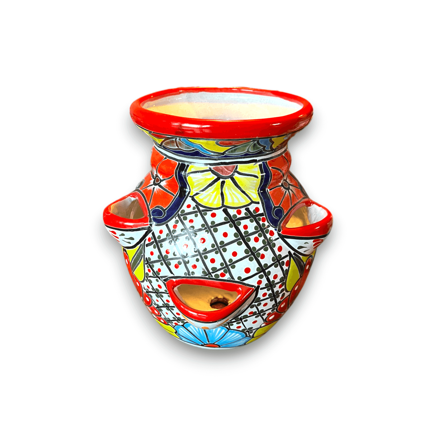 Handmade Talavera Strawberry Planter | Colorful Mexican Pottery - hand-painted multicolor strawberry-shaped ceramic planter from Guanajuato