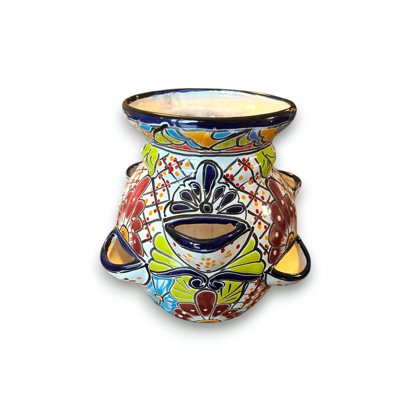 Handmade Talavera Strawberry Planter | Colorful Mexican Pottery - hand-painted multicolor strawberry-shaped ceramic planter from Guanajuato, Mexico