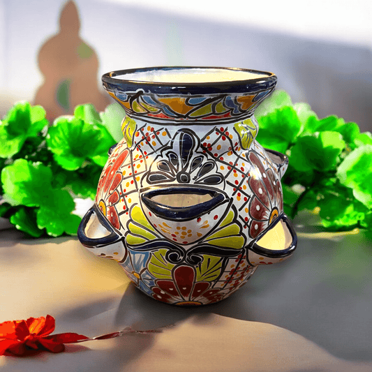 Handmade Talavera Strawberry Planter | Colorful Mexican Pottery - hand-painted multicolor Talavera strawberry-shaped ceramic planter