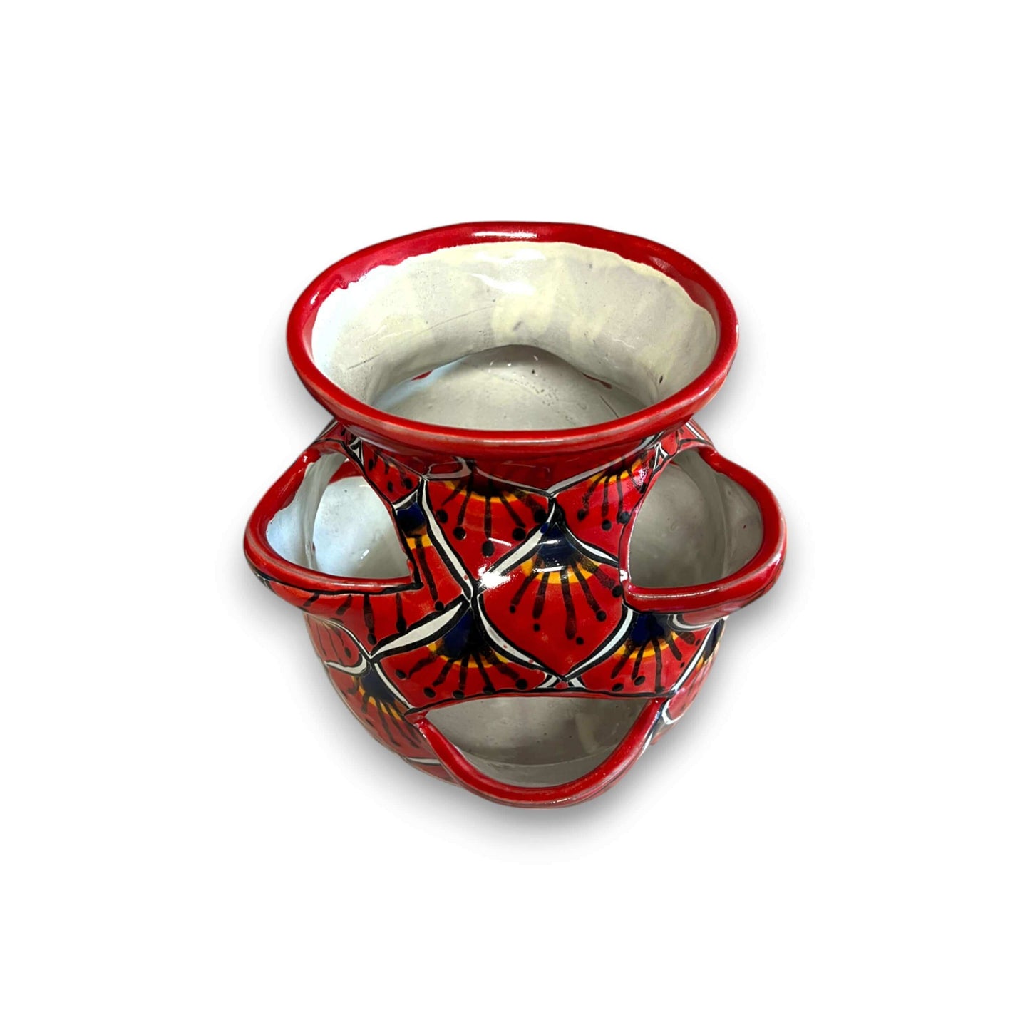 Talavera Strawberry Planter | Red Peacock Design handmade red peacock ceramic planter for strawberries herbs succulents, hand-painted, kiln-fired, lead-free glaze