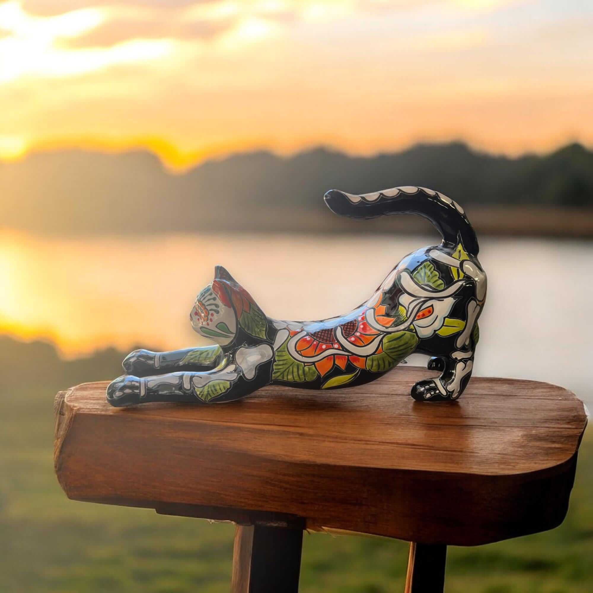 Handmade Talavera Cat Statue | Folk Art Decor