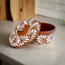 Talavera Tortilla Warmer | Handmade Terracotta Food Warmer with hand-painted white floral design on matte terracotta, handcrafted in Guanajuato, Mexico