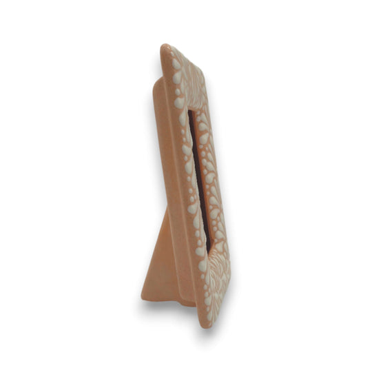 Handmade Talavera Photo Frame | Terracotta & White Design - side view of terracotta frame with white hand-painted details