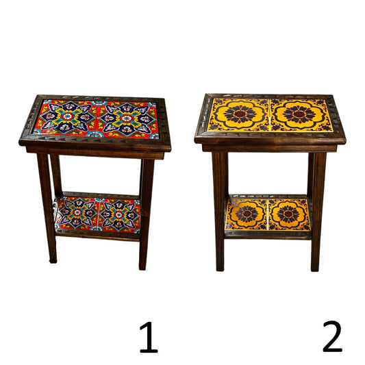 Handmade Talavera Tile Accent End Table | Mexican Wood Side Table