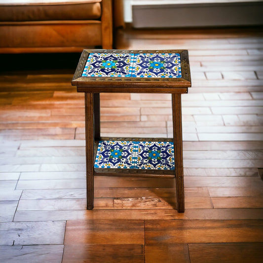 Handmade Talavera Tile Accent End Table | Mexican Wood Side Table