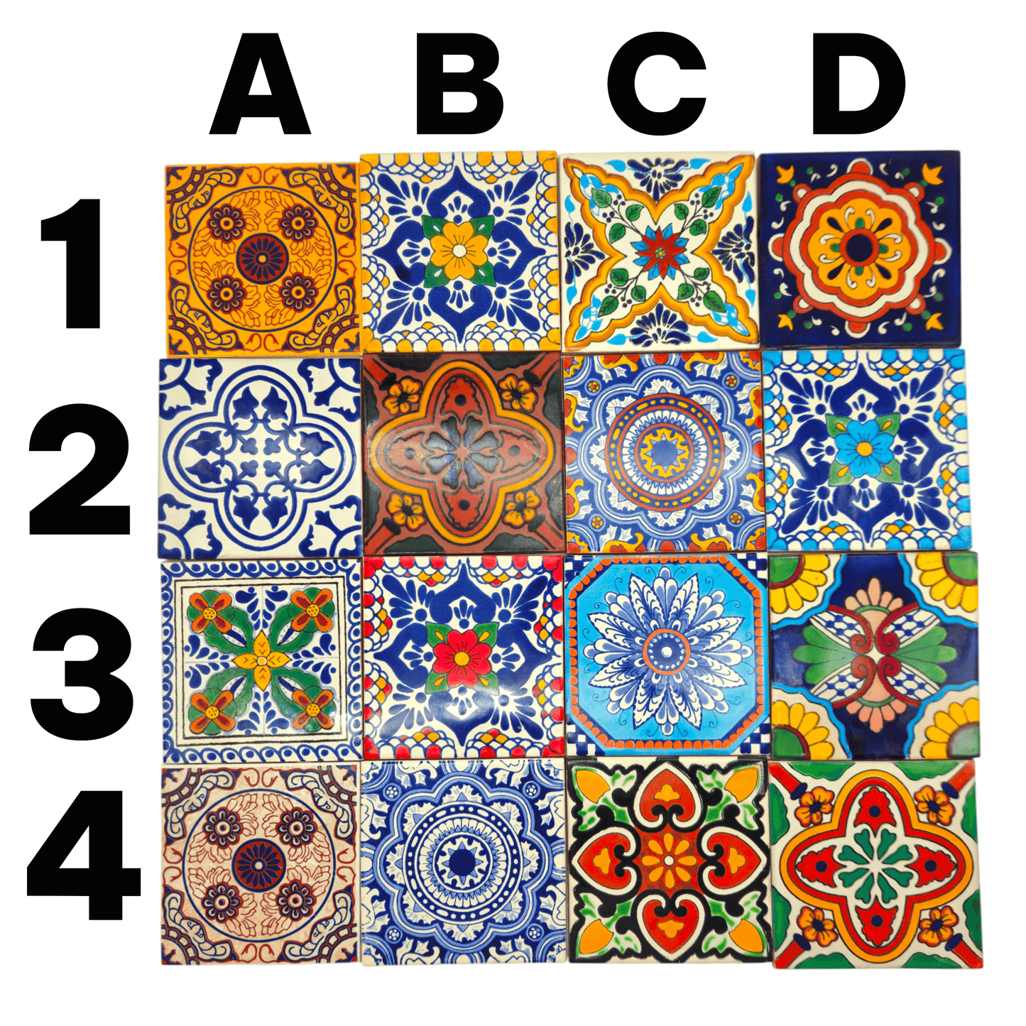 Custom Talavera Tile Accent Table | Handmade Mexican End Table showcasing 16 hand-painted Talavera tiles in colorful traditional patterns