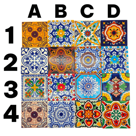 Custom Talavera Tile Accent Table | Handmade Mexican End Table showcasing 16 hand-painted Talavera tiles in colorful traditional patterns