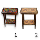 Talavera Tile End Table | Handmade Mexican Wood Accent Furniture - two styles with hand-painted Talavera tile top and lower shelf on wooden frame