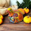 Handmade Small Talavera Turkey Statue | Vibrant Mexican Cultural Art - hand-painted colorful Talavera ceramic turkey on wooden table