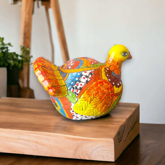 Handmade Small Talavera Turkey Statue | Vibrant Mexican Cultural Art - hand-painted colorful Talavera turkey sculpture, kiln-fired lead-free glaze