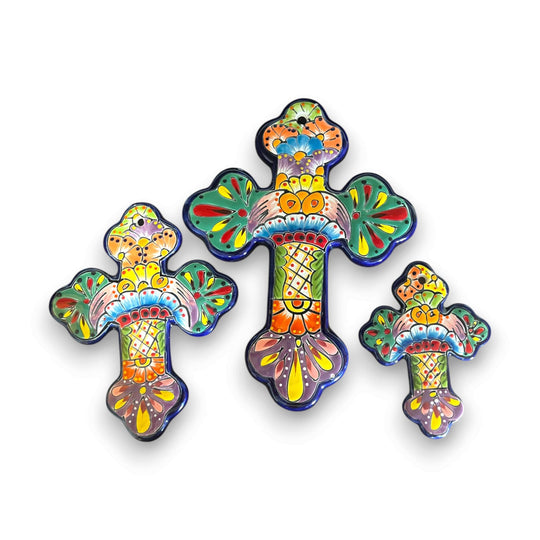 Set of 3 Talavera Wall Crosses | Handmade Mexican Ceramic Art - handcrafted colorful Talavera floral ceramic wall crosses from Guanajuato, Mexico