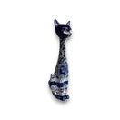 Tall Talavera Cat Statue | Handmade Blue & White Ceramic Figurine - tall hand-painted blue floral ceramic cat with elongated neck