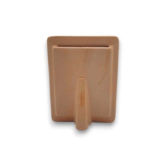 Handmade Talavera Photo Frame | Terracotta & White Design - back view of terracotta stand and hanging slot, handmade kiln-fired piece