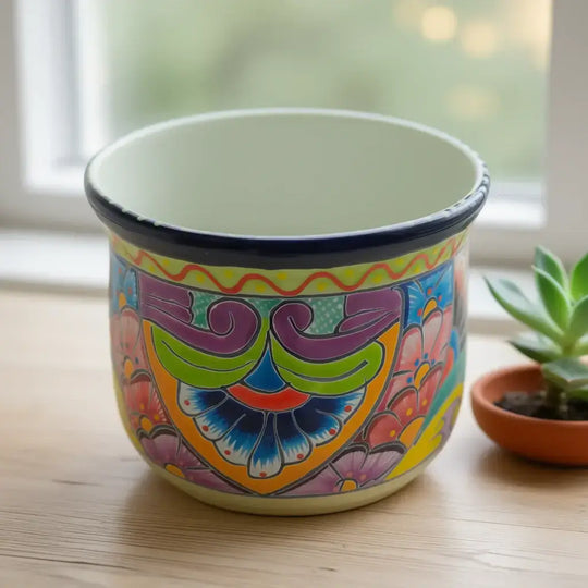 Vibrant Talavera Ceramic Planter | Mexican Handcrafted Pot - hand-painted colorful Talavera ceramic flower pot