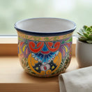 Vibrant Talavera Ceramic Planter | Mexican Handcrafted Pot - hand-painted colorful Talavera ceramic planter with floral and scroll motifs