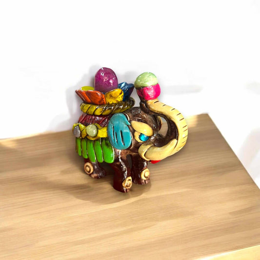 Handmade Aztec Elephant Statue | Resin Art