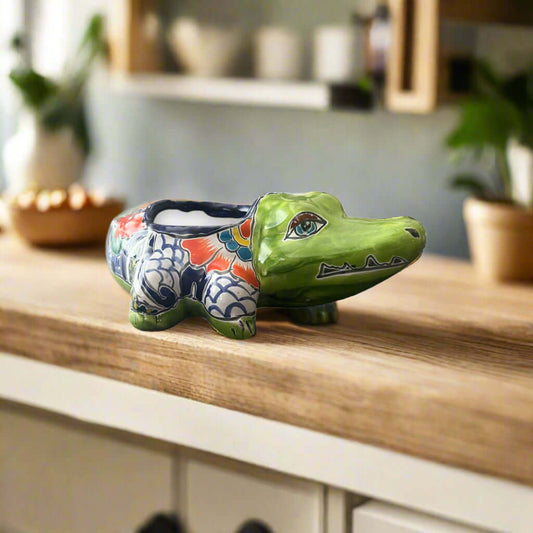 Small Talavera Alligator Planter – Handmade Ceramic Pot
