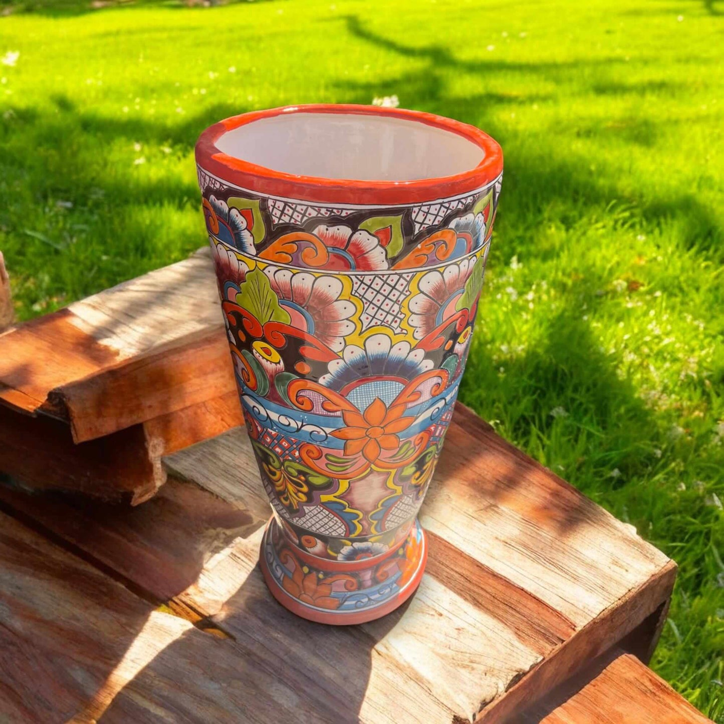 Handmade Talavera Tall Flower Pot | 27" Mexican Pot