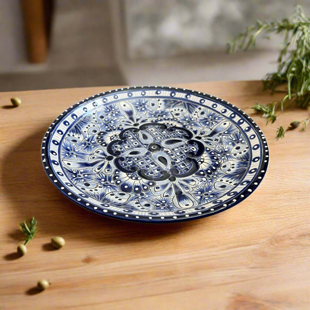5-Piece Talavera Dinnerware Set | Blue & White Tableware for 1 - handcrafted blue and white Talavera plate from Guanajuato, Mexico