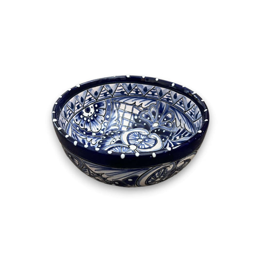 Talavera Dinnerware Set | 20-Piece Blue & White Tableware for 4 - hand-painted blue and white Talavera serving bowl, lead-free glazed Mexican pottery