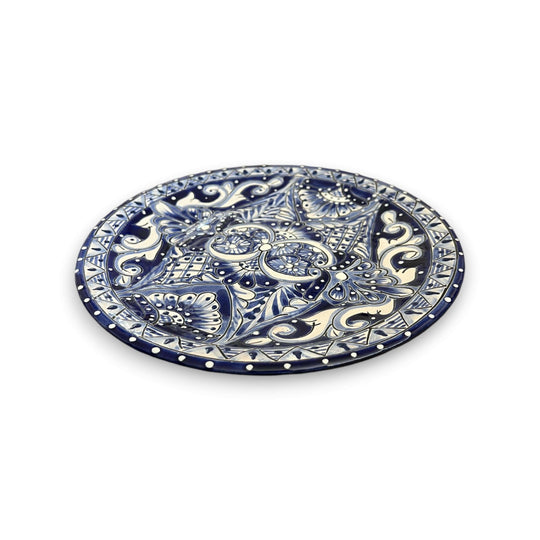 5-Piece Talavera Dinnerware Set | Blue & White Tableware for 1 - Hand-painted blue and white Talavera plate from Guanajuato, kiln-fired lead-free glaze