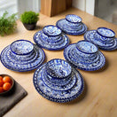 30-Piece Talavera Dinnerware Set | Blue & White Tableware for 6 - handcrafted blue and white Talavera place settings for six, hand-painted Mexican pottery