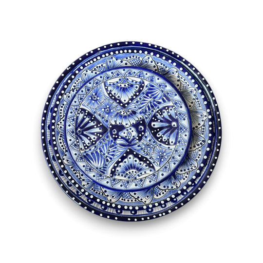 Talavera Dinnerware Set | 20-Piece Blue & White Tableware for 4 - handcrafted blue and white Talavera plate stack from Guanajuato, hand-painted, lead-free glaze