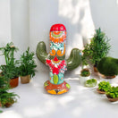 Colorful Talavera Cactus Sculpture | Mexican Ceramic Decor - hand-painted green cactus with multicolor floral motifs, lead-free glazed decorative piece