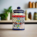 Talavera Canister Set | Dark Blue Mexican Kitchen Storage Jars hand-painted cobalt blue floral ceramic canister, lead-free glaze, 3-piece set style