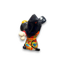 Talavera Dog with Bone | Handpainted Ceramic Canine Decor (Extra Large) - handpainted Mexican Talavera ceramic dog holding bone, vibrant colors