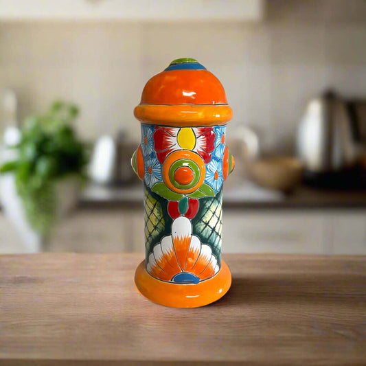 Talavera Fire Hydrant Statue | Hand-Painted Mexican Decor hand-painted Talavera ceramic fire hydrant with bright floral patterns