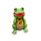Talavera Frog Statue | Colorful Hand-Painted Mexican Decor - Hand-painted green ceramic frog with vibrant floral belly, expressive eyes, and joyful grin
