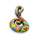 Talavera Snake Statue | Multicolor Handcrafted Mexican Rattlesnake - hand-painted coiled Talavera rattlesnake with cobalt blue head and vibrant floral patterns