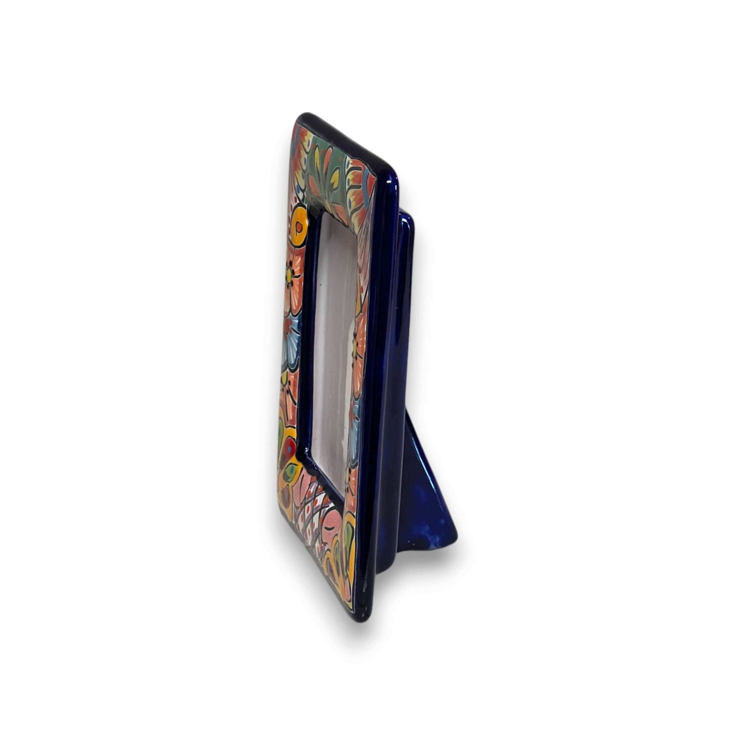 Talavera Picture Frame | Colorful Handcrafted Mexican Home Decor - hand-painted rectangular ceramic frame with vibrant floral patterns and easel back