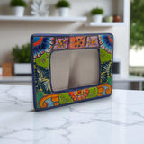 Talavera Picture Frame | Colorful Handcrafted Mexican Home Decor - hand-painted rectangular ceramic frame with vibrant traditional Mexican patterns