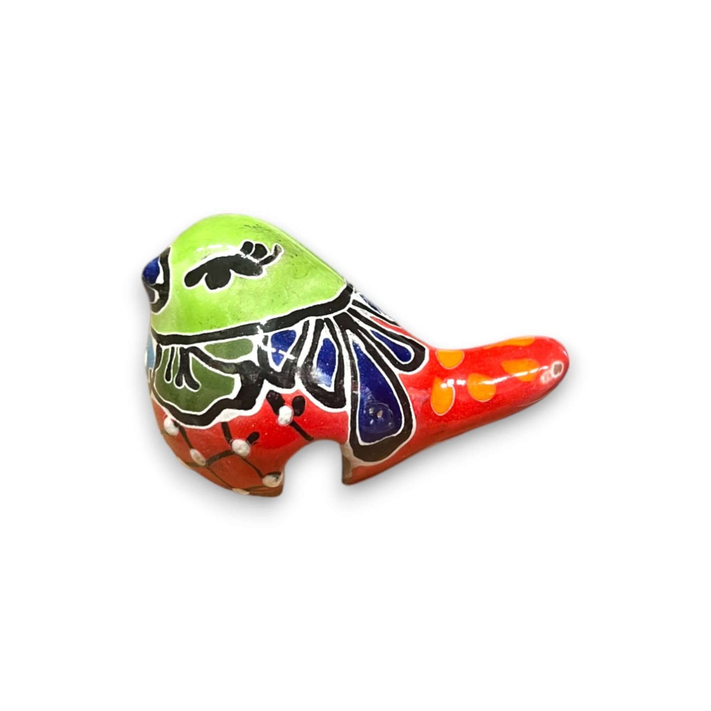 Talavera Pot Perching Bird | Handpainted Mexican Accent - colorful hand-painted ceramic bird with floral motifs for pots