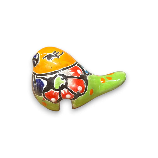 Talavera Pot Perching Bird | Handpainted Mexican Accent colorful hand-painted ceramic bird for pots with glossy floral motifs